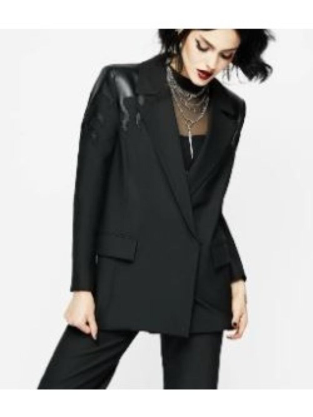 Disturbia Ignite Faux Leather Blazer Women Size 12 NWT Long Sleeve V Neck